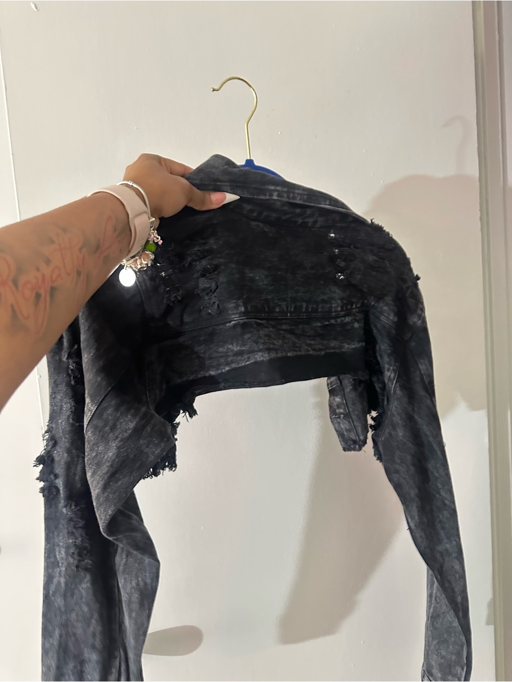 Distressed Black Cropped Denim Jacket